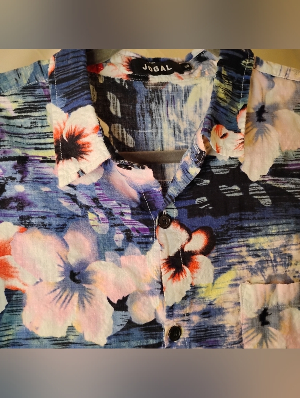 Jogal Thinnest Cotton Hawaiian Print Short Sleeve Shirt Size XL Bold Vacation